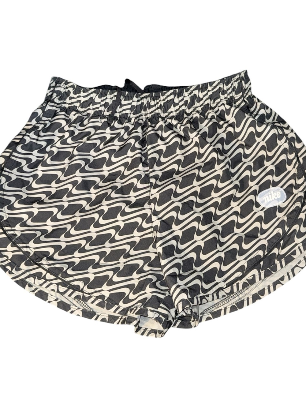 Nike Dri-FIT Women’s Small Running Shorts Black Cream Wavy Print Athletic Sz Sm